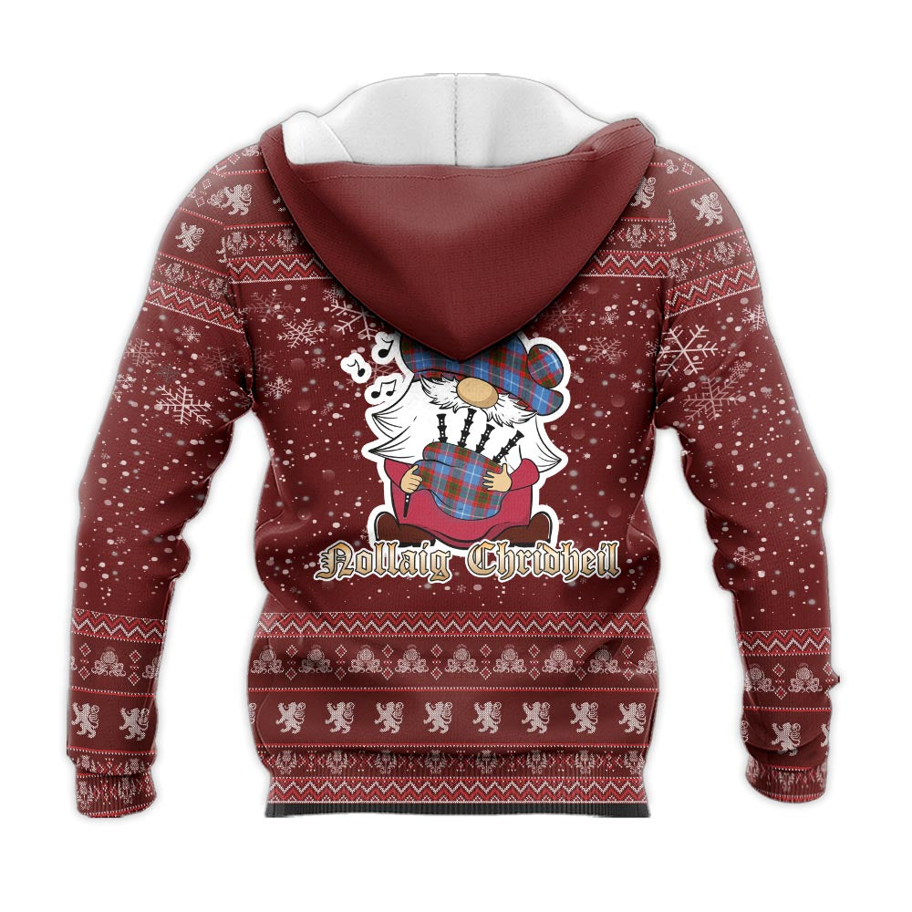 Pennycook Clan Christmas Knitted Hoodie with Funny Gnome Playing Bagpipes - Tartanvibesclothing