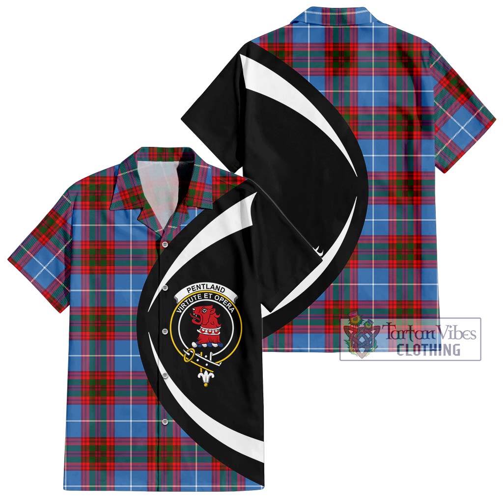 Tartan Vibes Clothing Pentland Tartan Short Sleeve Button Up with Family Crest Circle Style