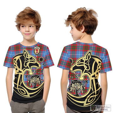 Pentland Tartan Kid T-Shirt with Family Crest Celtic Wolf Style