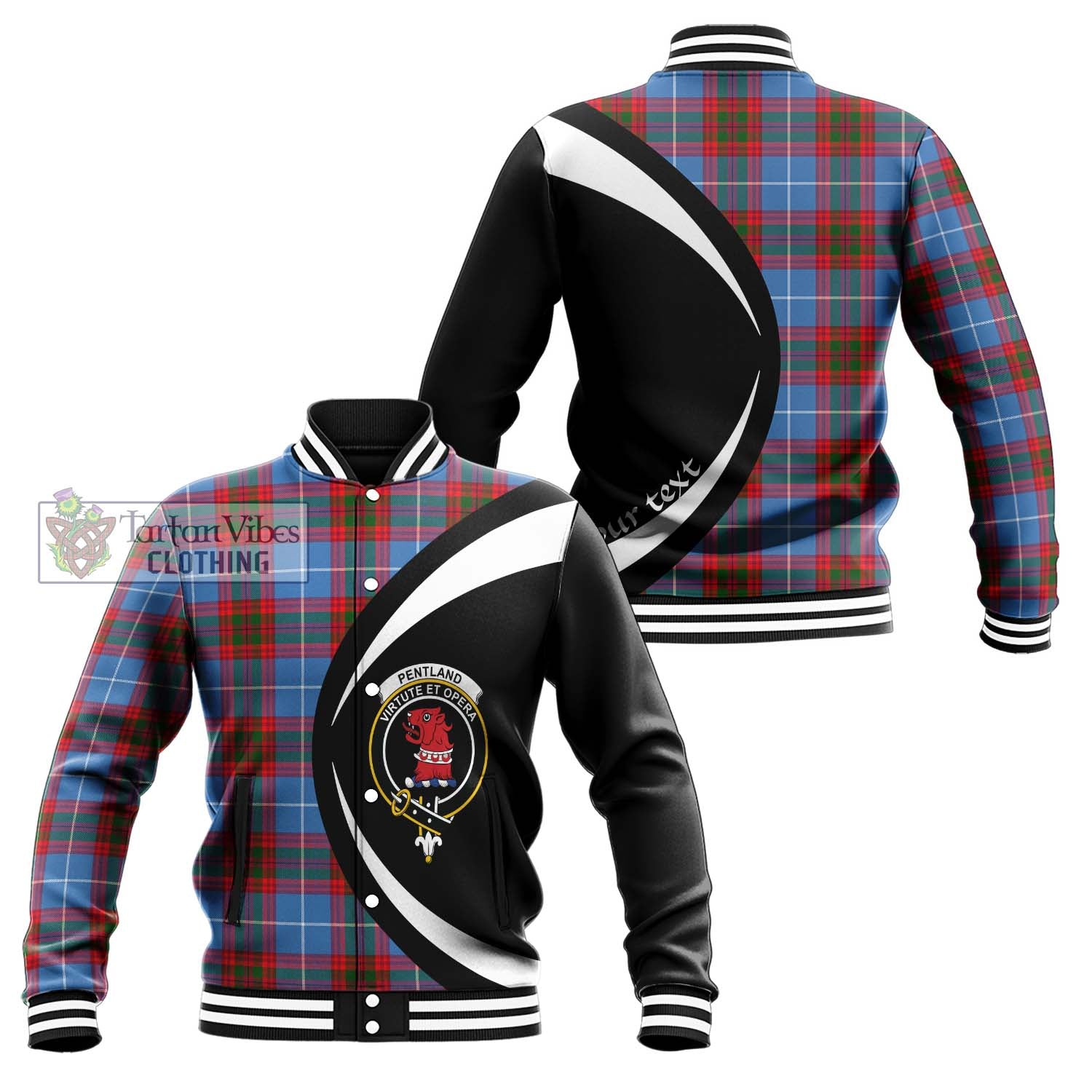 Tartan Vibes Clothing Pentland Tartan Baseball Jacket with Family Crest Circle Style