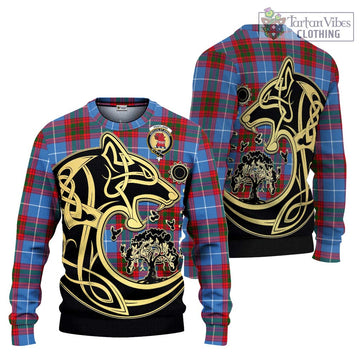 Pentland Tartan Knitted Sweater with Family Crest Celtic Wolf Style