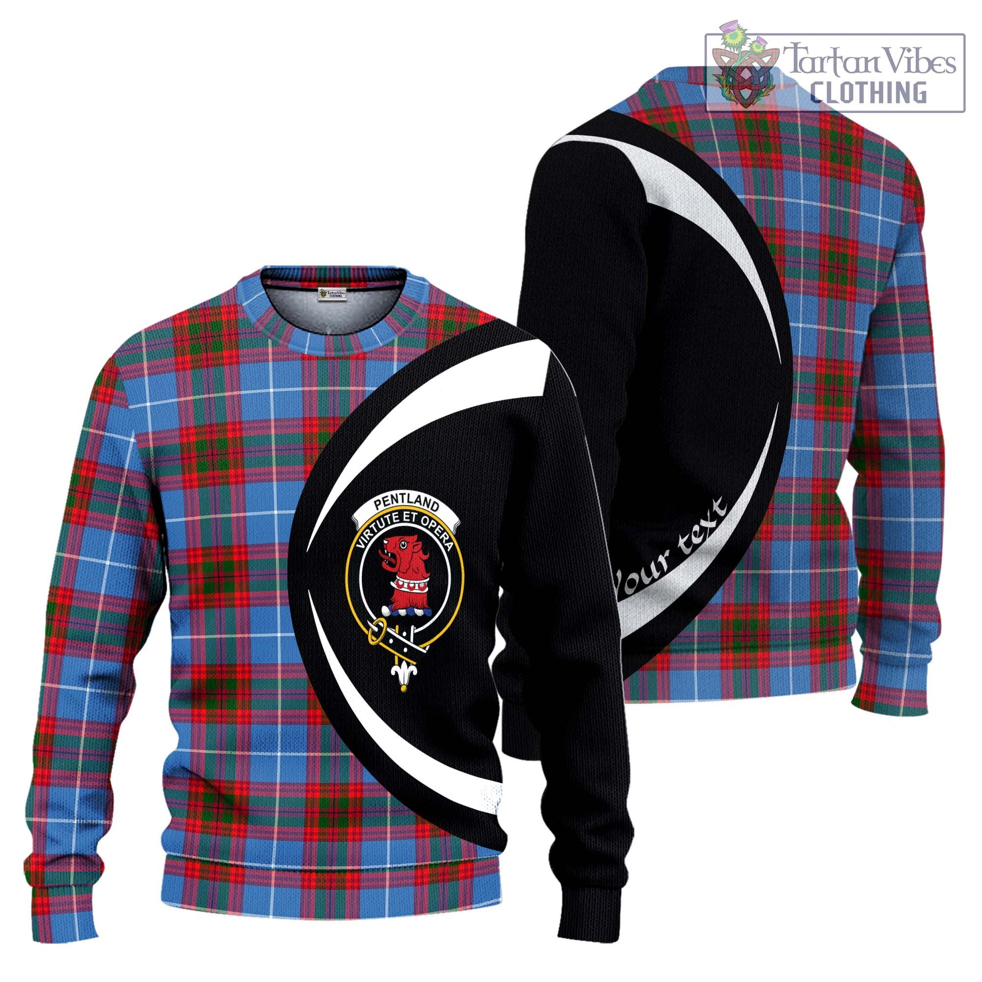 Tartan Vibes Clothing Pentland Tartan Knitted Sweater with Family Crest Circle Style