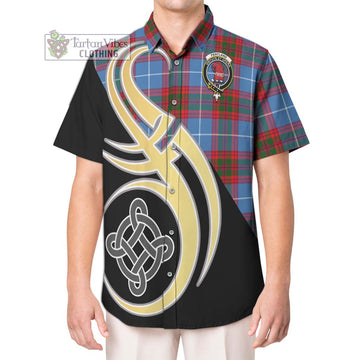 Pentland Tartan Short Sleeve Button Shirt with Family Crest and Celtic Symbol Style