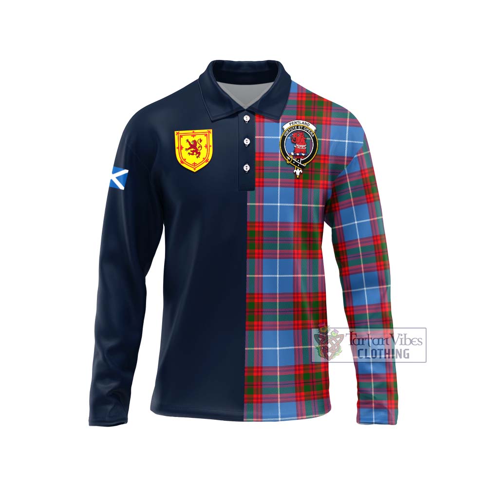 Tartan Vibes Clothing Pentland Tartan Long Sleeve Polo Shirt with Scottish Lion Royal Arm Half Style