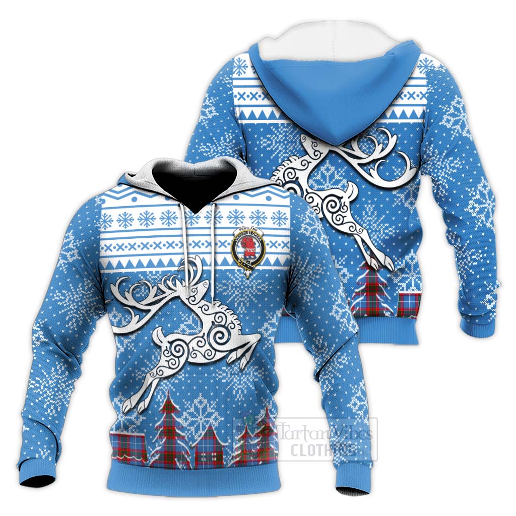 Tartan Vibes Clothing Pentland Clan Christmas Knitted Hoodie Celtic Reindeer Style