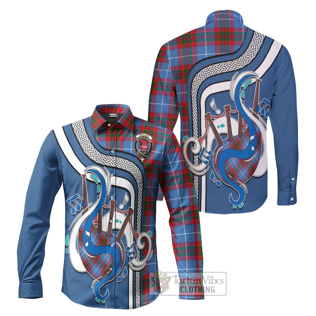 Tartan Vibes Clothing Pentland Tartan Long Sleeve Button Shirt with Epic Bagpipe Style