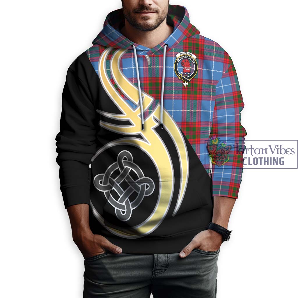 Tartan Vibes Clothing Pentland Tartan Hoodie with Family Crest and Celtic Symbol Style