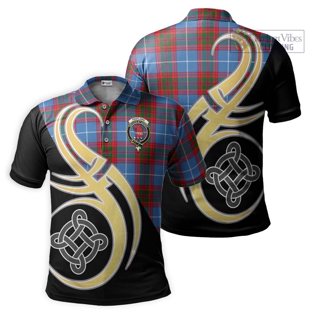 Tartan Vibes Clothing Pentland Tartan Polo Shirt with Family Crest and Celtic Symbol Style