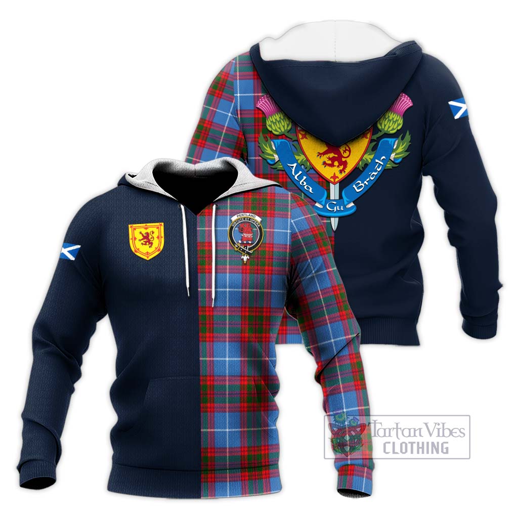 Tartan Vibes Clothing Pentland Tartan Knitted Hoodie with Scottish Lion Royal Arm Half Style