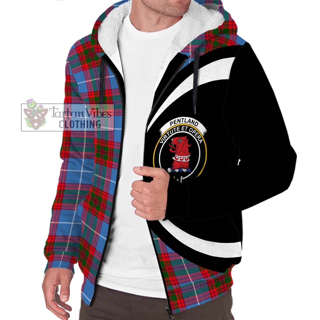 Pentland Tartan Sherpa Hoodie with Family Crest Circle Style Unisex S - Tartan Vibes Clothing