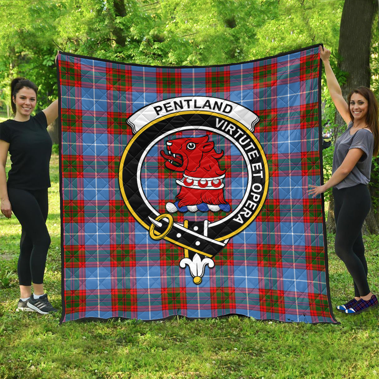 Pentland Tartan Quilt with Family Crest