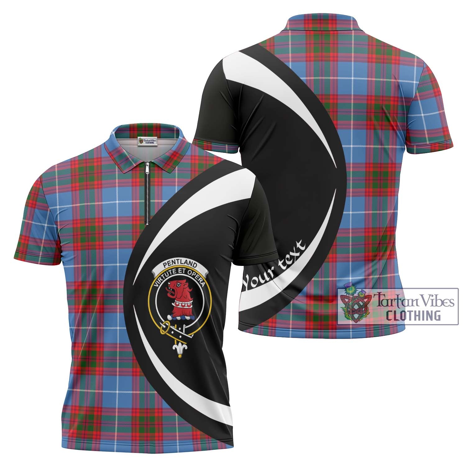 Tartan Vibes Clothing Pentland Tartan Zipper Polo Shirt with Family Crest Circle Style