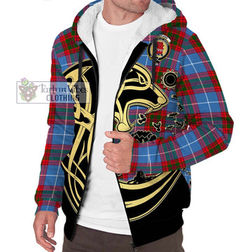 Pentland Tartan Sherpa Hoodie with Family Crest Celtic Wolf Style