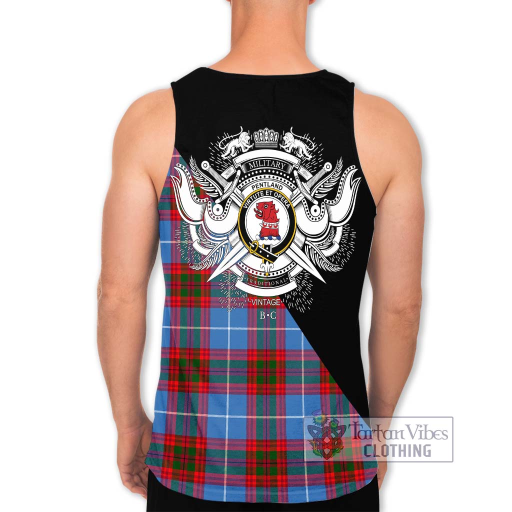 Tartan Vibes Clothing Pentland Tartan Men's Tank Top with Family Crest and Military Logo Style