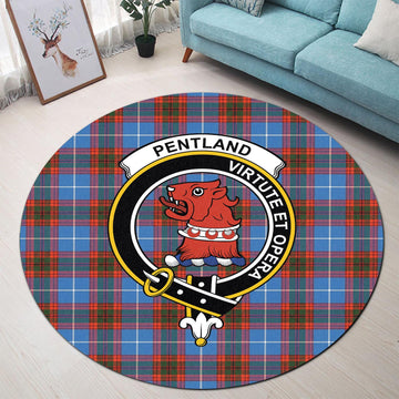 Pentland Tartan Round Rug with Family Crest - Tartan Vibes Clothing