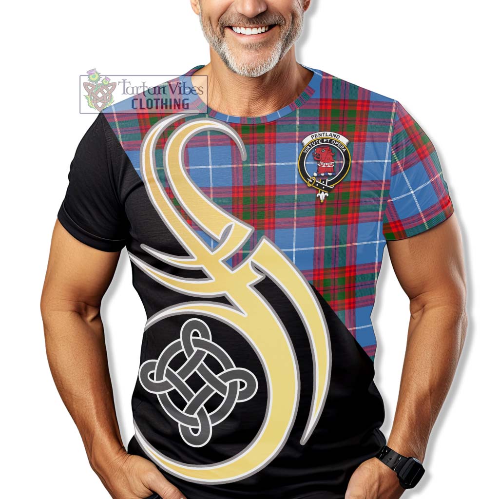 Tartan Vibes Clothing Pentland Tartan T-Shirt with Family Crest and Celtic Symbol Style