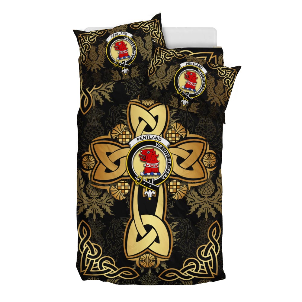 Pentland Clan Bedding Sets Gold Thistle Celtic Style - 2D-tartanvibesclothing