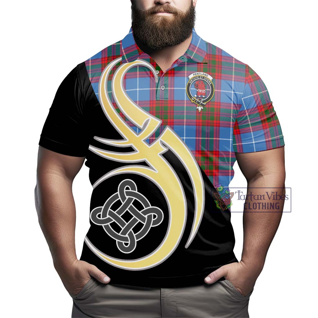 Tartan Vibes Clothing Pentland Tartan Polo Shirt with Family Crest and Celtic Symbol Style