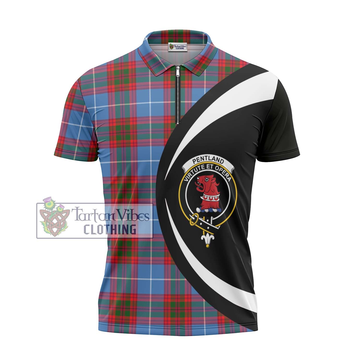 Tartan Vibes Clothing Pentland Tartan Zipper Polo Shirt with Family Crest Circle Style