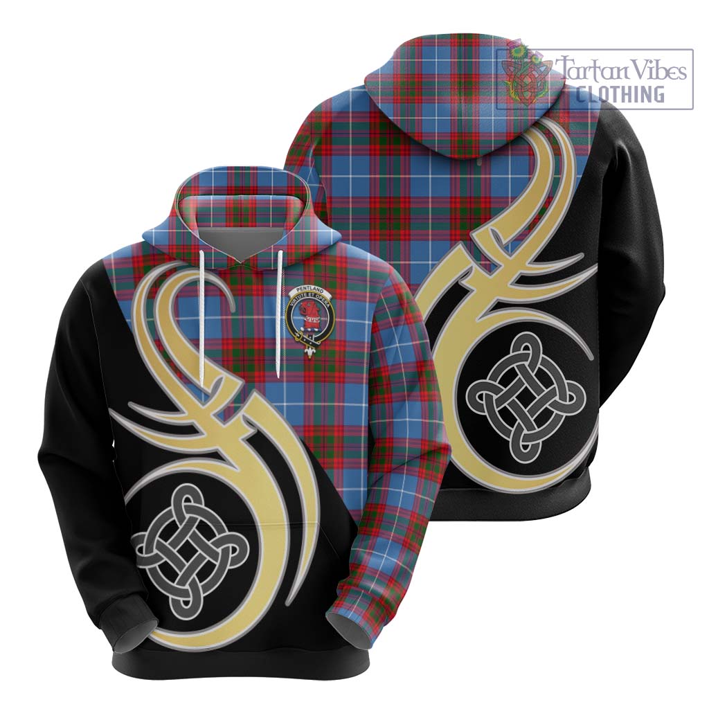 Tartan Vibes Clothing Pentland Tartan Hoodie with Family Crest and Celtic Symbol Style