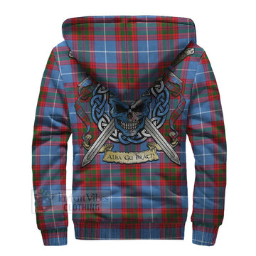 Pentland Tartan Sherpa Hoodie with Family Crest Celtic Skull Style - Tartan Vibes Clothing