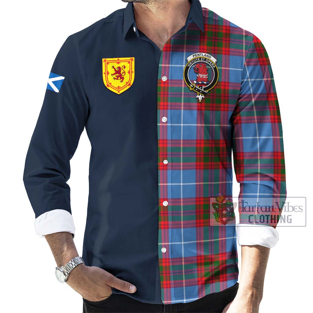 Tartan Vibes Clothing Pentland Tartan Long Sleeve Button Shirt with Scottish Lion Royal Arm Half Style