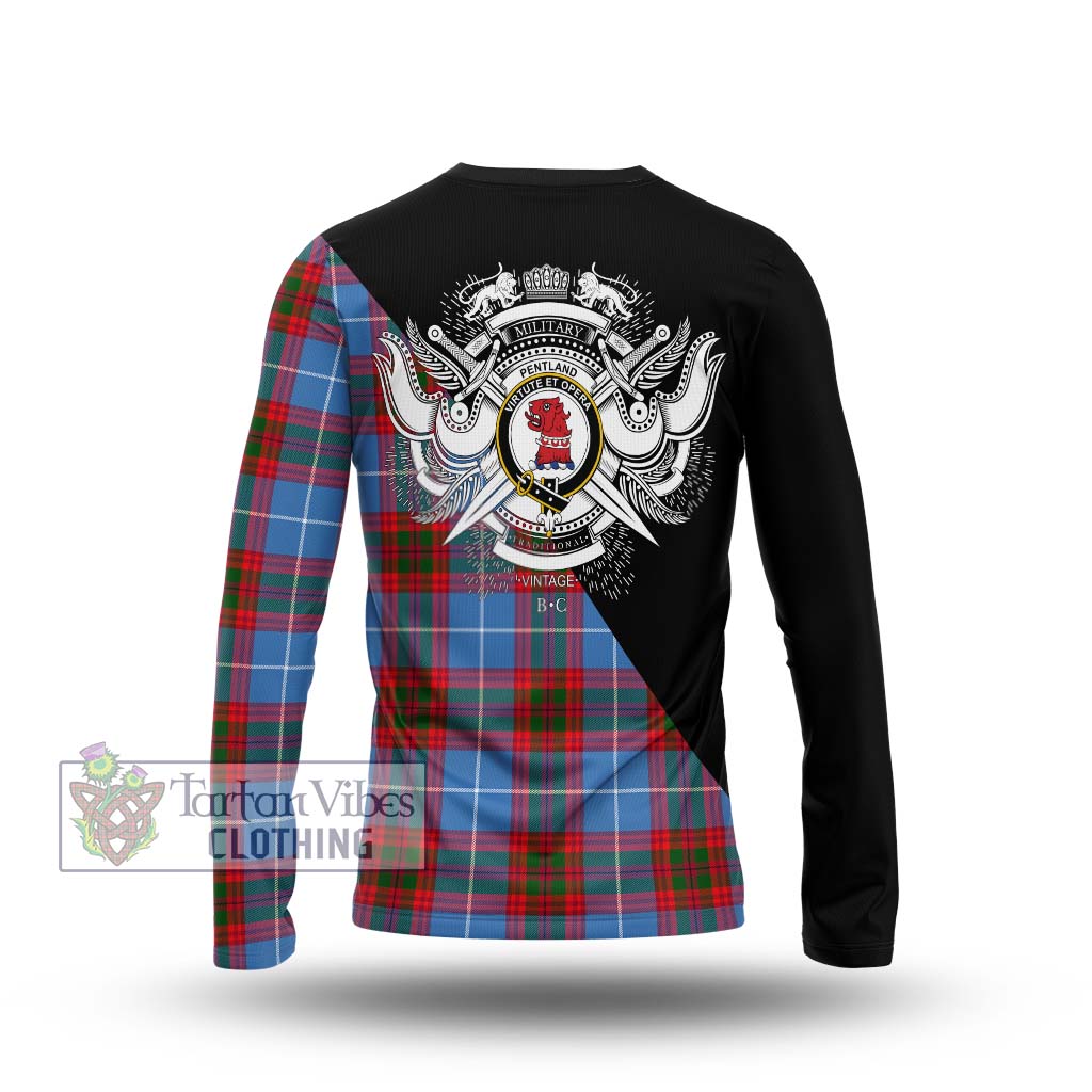 Tartan Vibes Clothing Pentland Tartan Long Sleeve T-Shirt with Family Crest and Military Logo Style