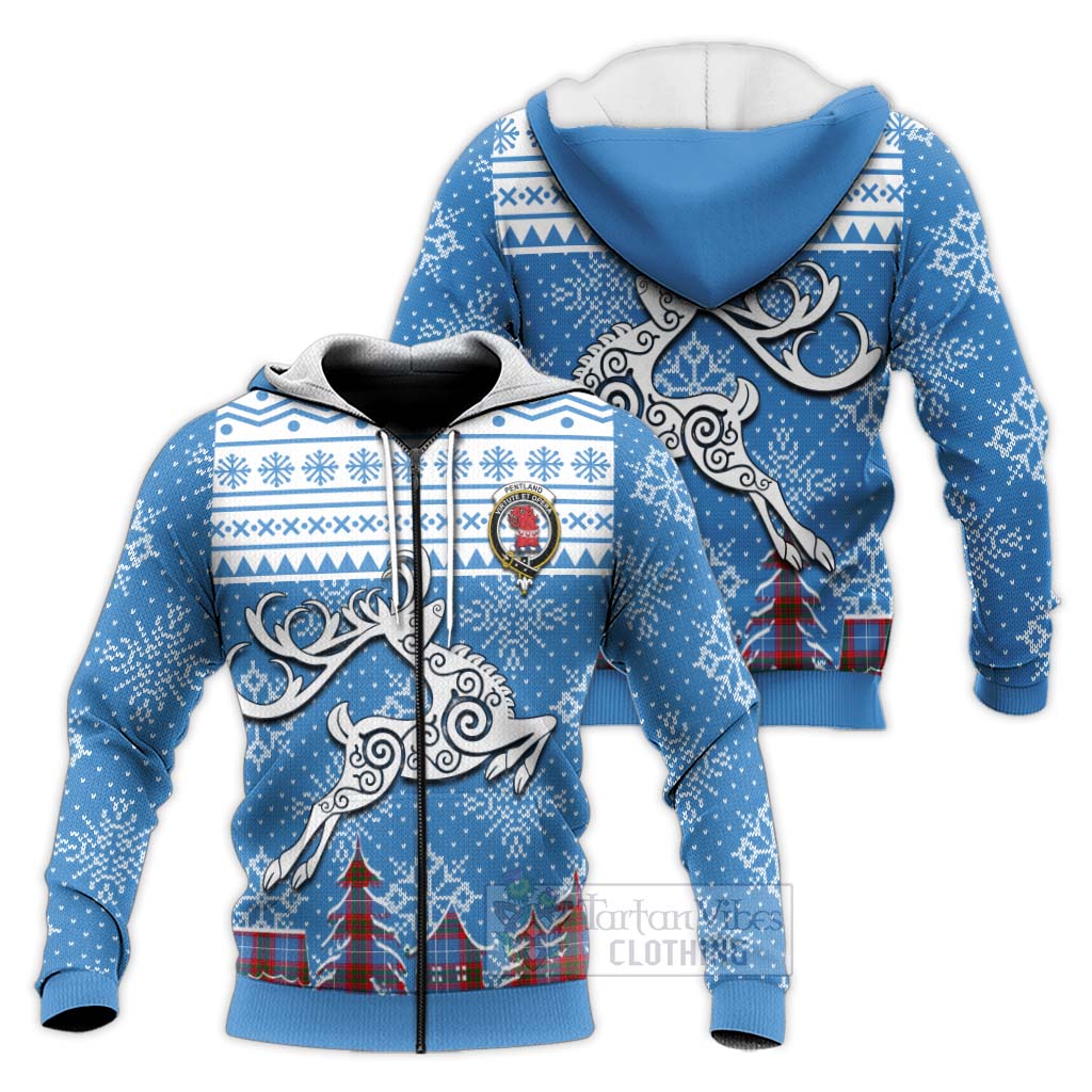 Tartan Vibes Clothing Pentland Clan Christmas Knitted Hoodie Celtic Reindeer Style