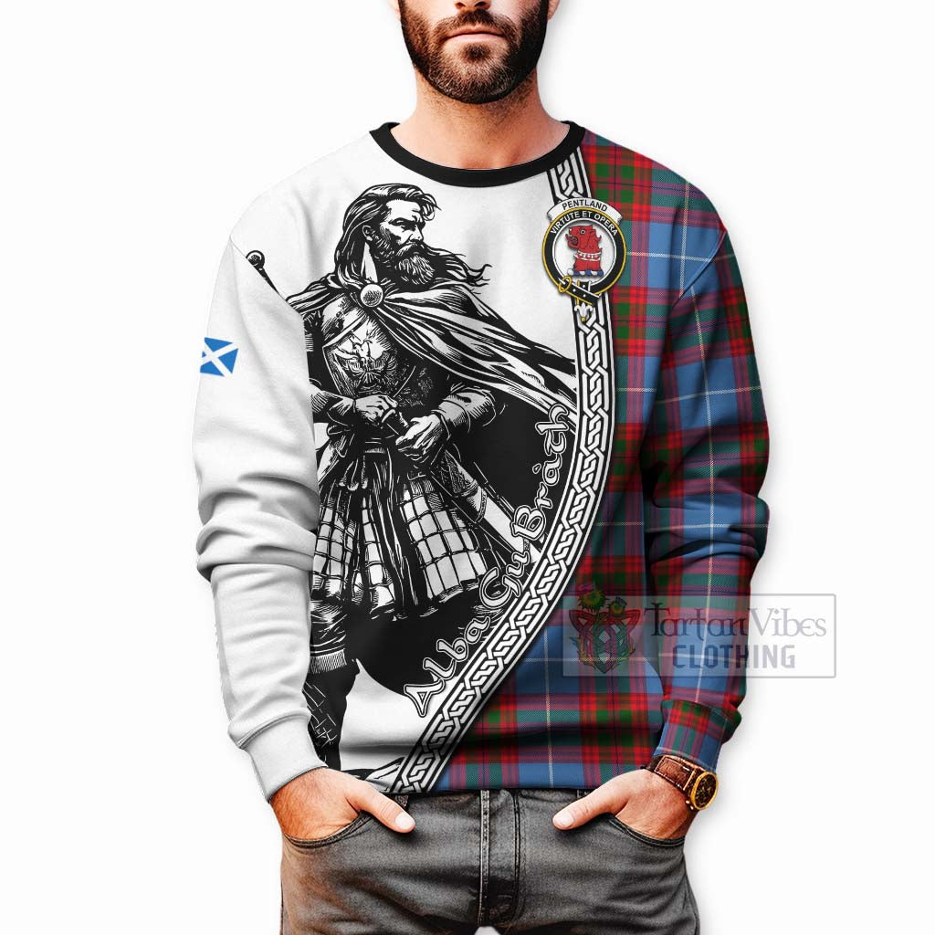 Pentland Tartan Clan Crest Sweatshirt with Highlander Warrior Celtic Style - Tartan Vibes Clothing