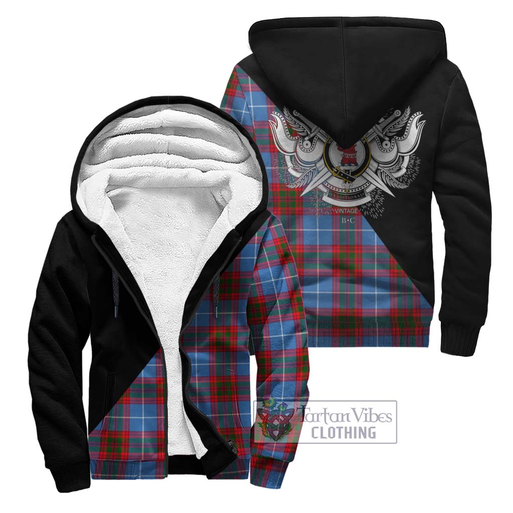 Tartan Vibes Clothing Pentland Tartan Sherpa Hoodie with Family Crest and Military Logo Style