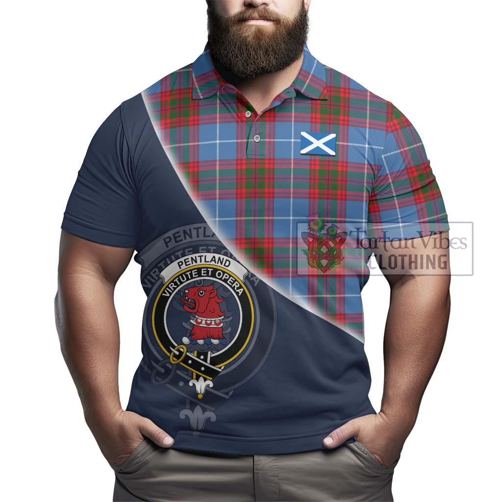 Tartan Vibes Clothing Pentland Tartan Polo Shirt with Personalised National Flag and Family Crest Half Style