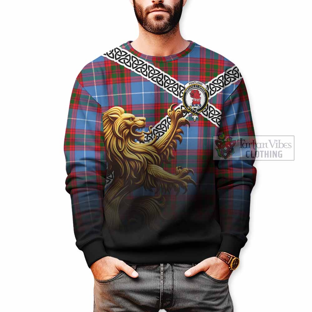 Pentland Crest Tartan Sweatshirt with Golden Lion Emblem Celtic Style - Tartan Vibes Clothing
