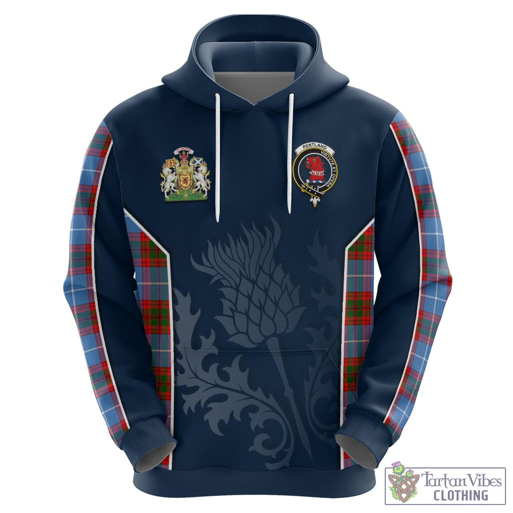 Tartan Vibes Clothing Pentland Tartan Hoodie with Family Crest and Scottish Thistle Vibes Sport Style