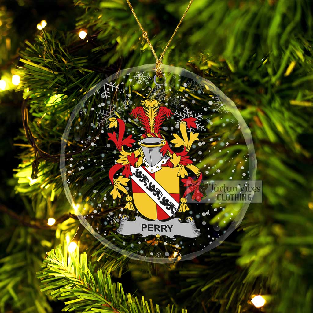 Tartan Vibes Clothing Perry Irish Clan Christmas Glass Ornament with Coat of Arms