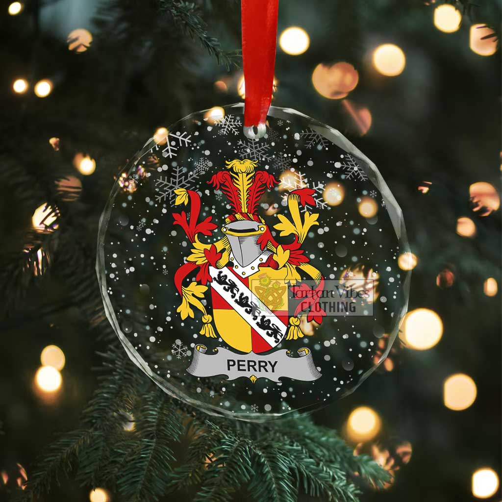 Tartan Vibes Clothing Perry Irish Clan Christmas Glass Ornament with Coat of Arms