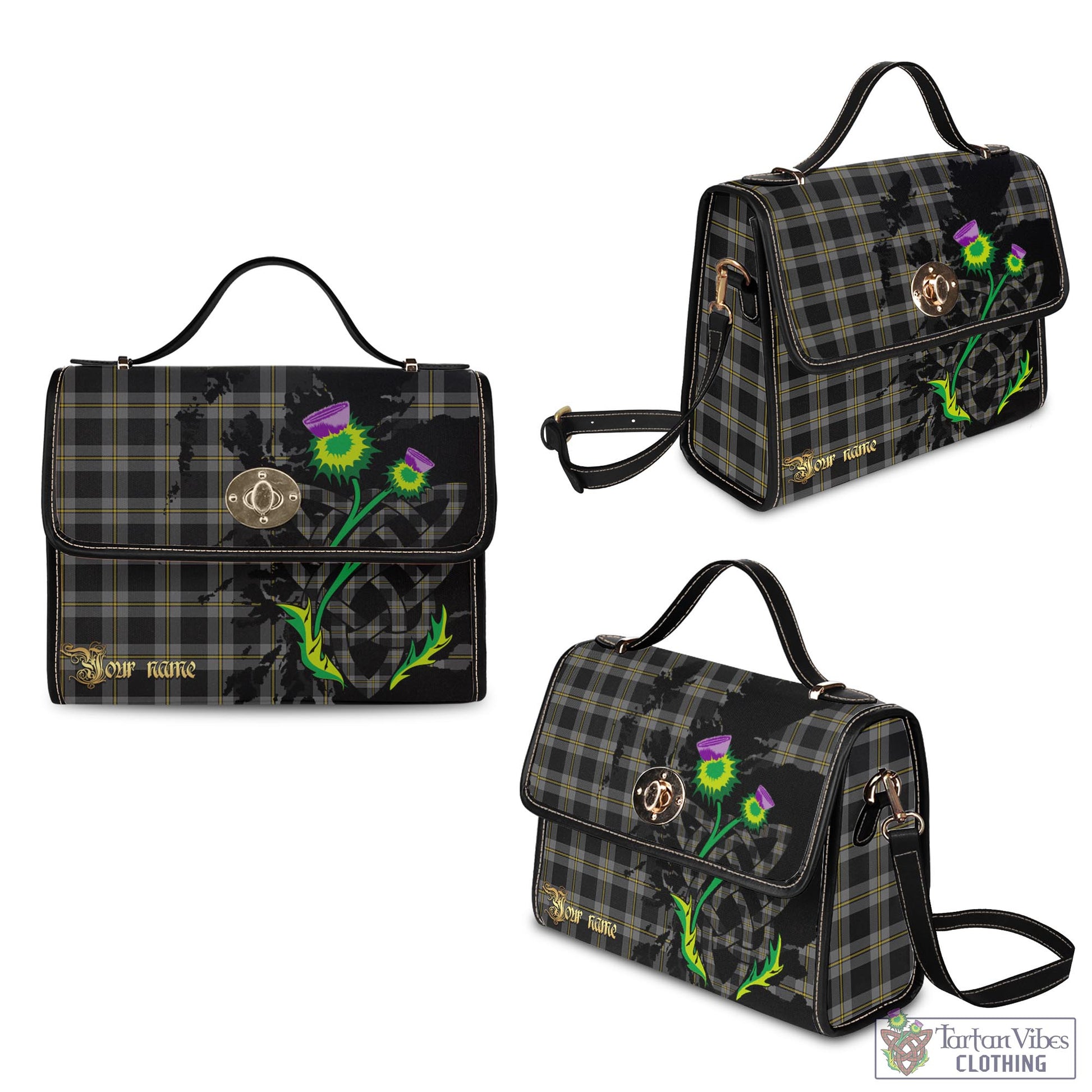 Tartan Vibes Clothing Perry Ancient Tartan Waterproof Canvas Bag with Scotland Map and Thistle Celtic Accents