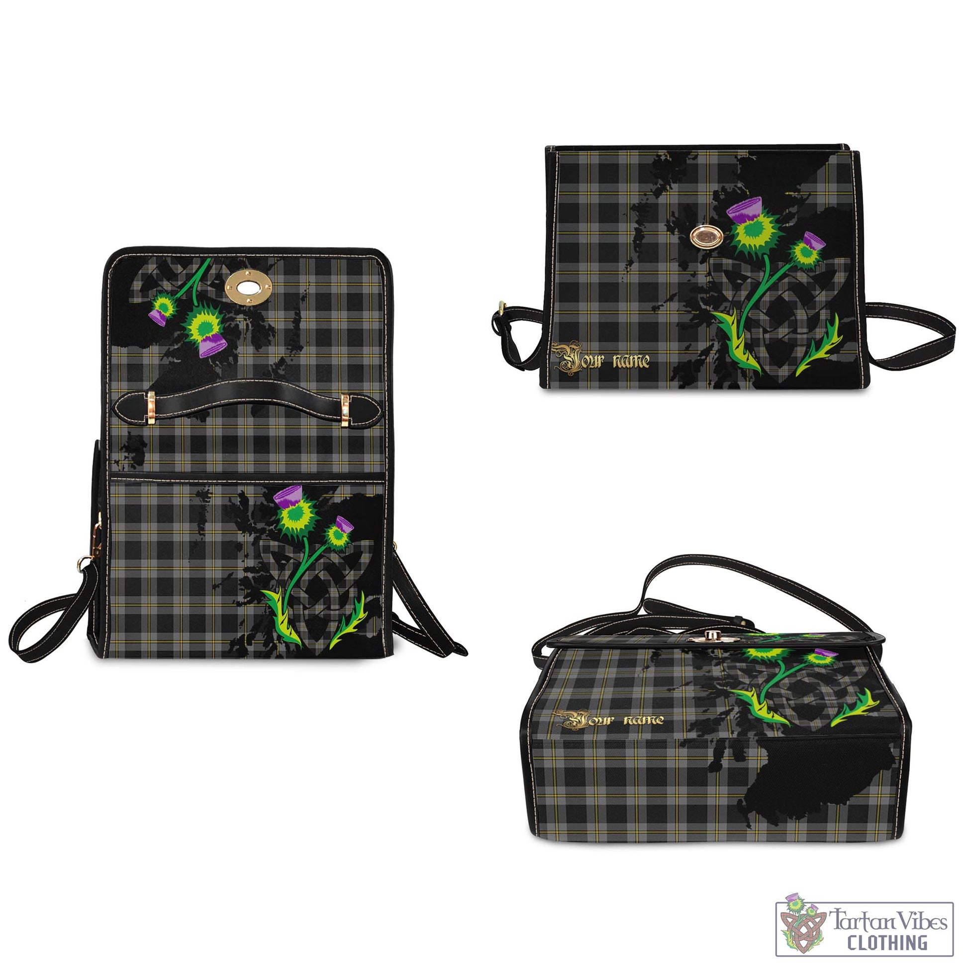 Tartan Vibes Clothing Perry Ancient Tartan Waterproof Canvas Bag with Scotland Map and Thistle Celtic Accents