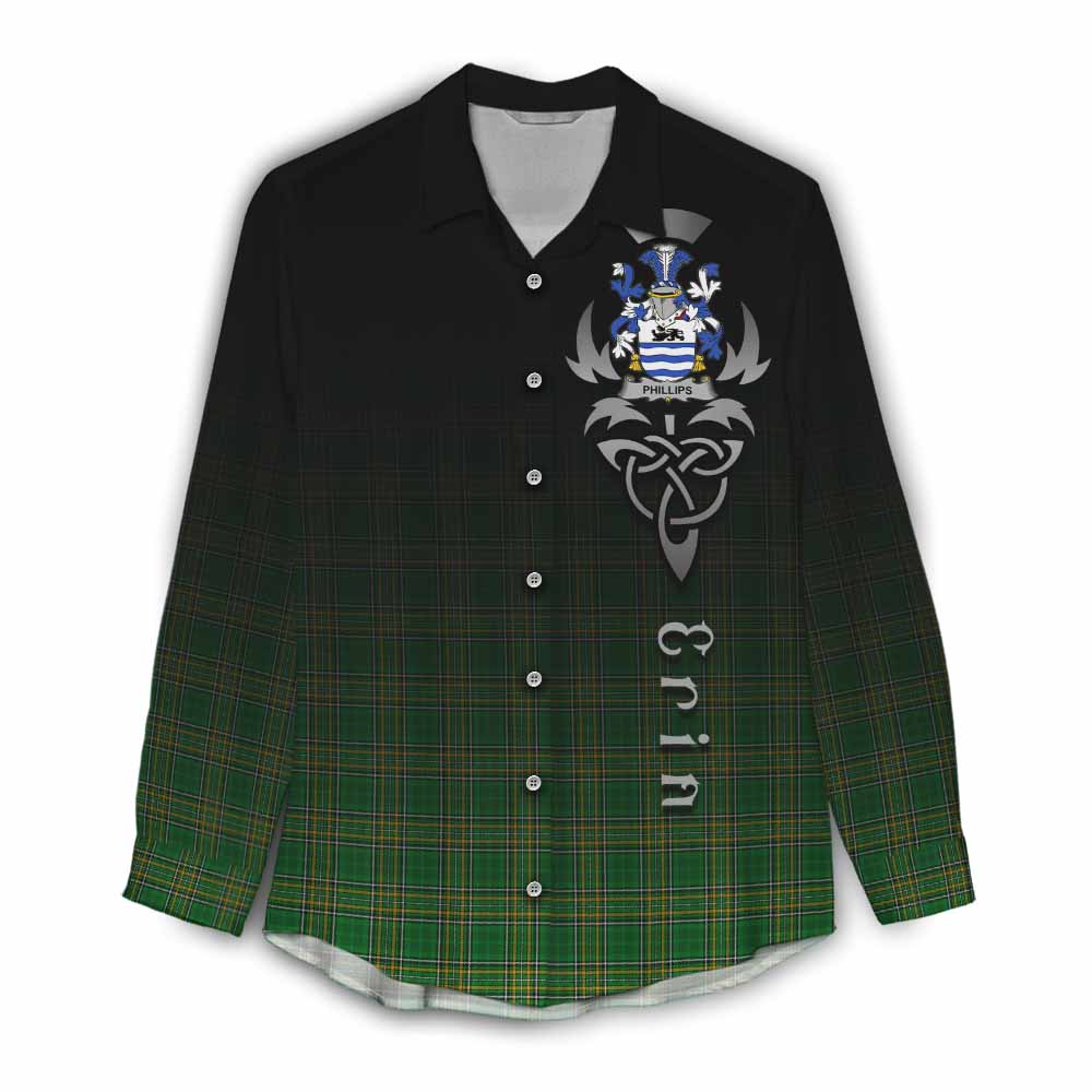 Phillips Irish Clan Women's Casual Shirt with Coat of Arms Erin Go Bragh Celtic Inspired Female - Tartan Vibes Clothing