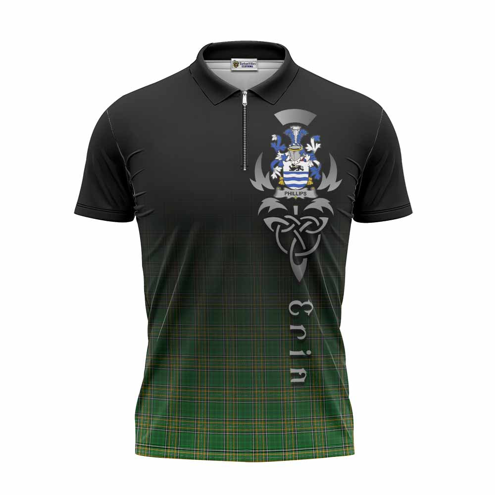 Phillips Irish Clan Zipper Polo Shirt with Coat of Arms Erin Go Bragh Celtic Inspired Unisex - Tartan Vibes Clothing