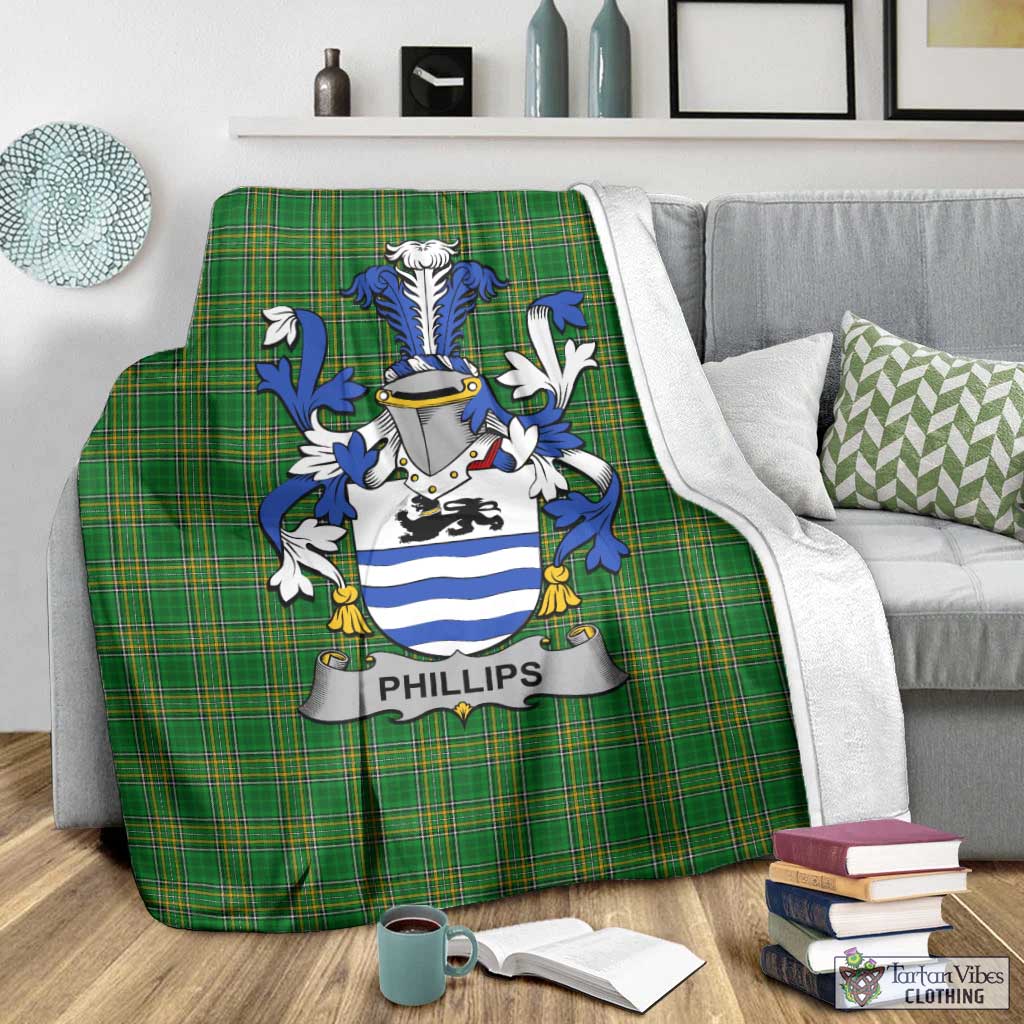 Tartan Vibes Clothing Phillips Irish Clan Tartan Blanket with Coat of Arms