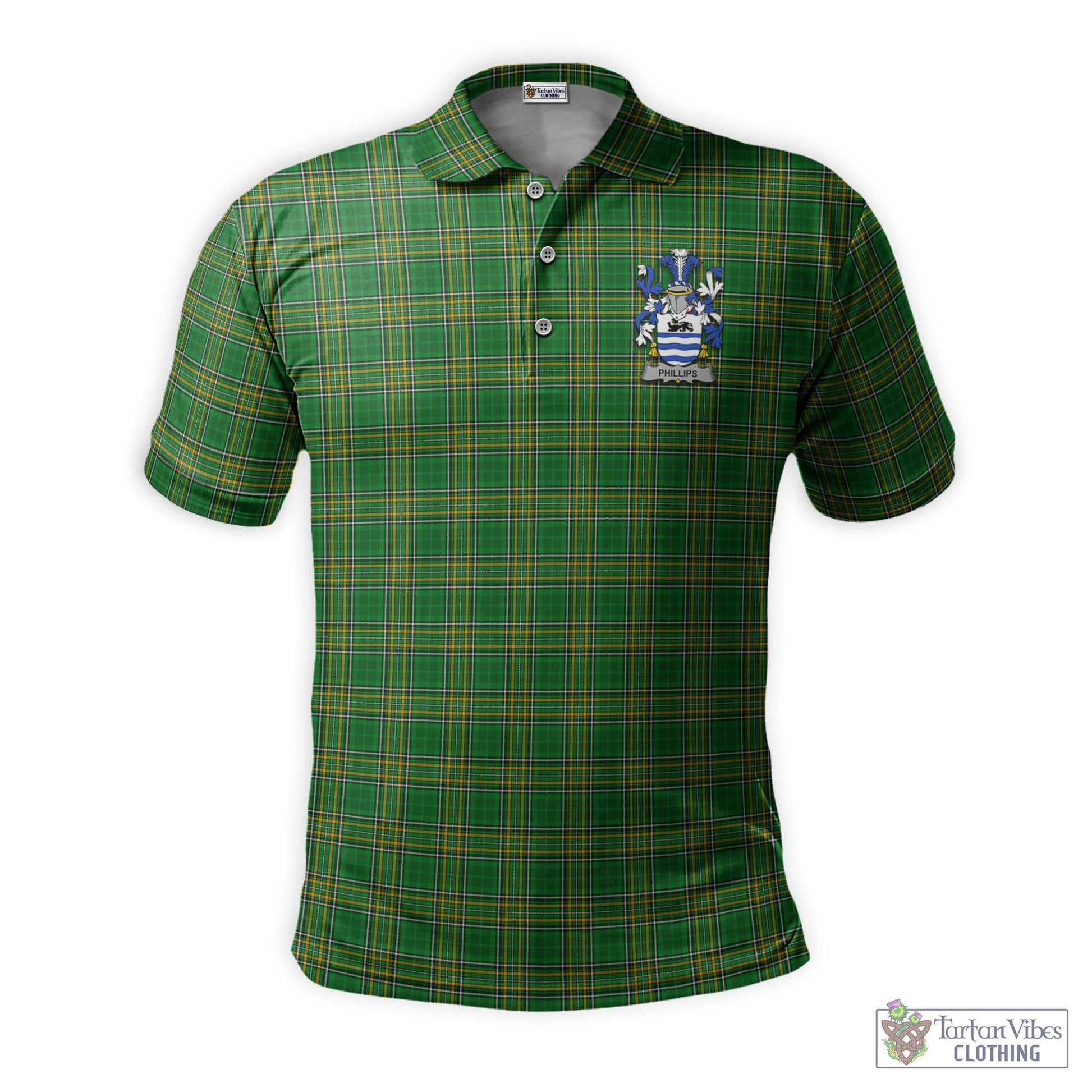 Tartan Vibes Clothing Phillips Ireland Clan Tartan Polo Shirt with Coat of Arms
