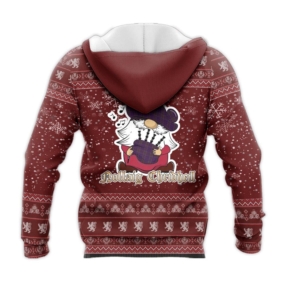 Phillips Clan Christmas Knitted Hoodie with Funny Gnome Playing Bagpipes - Tartanvibesclothing