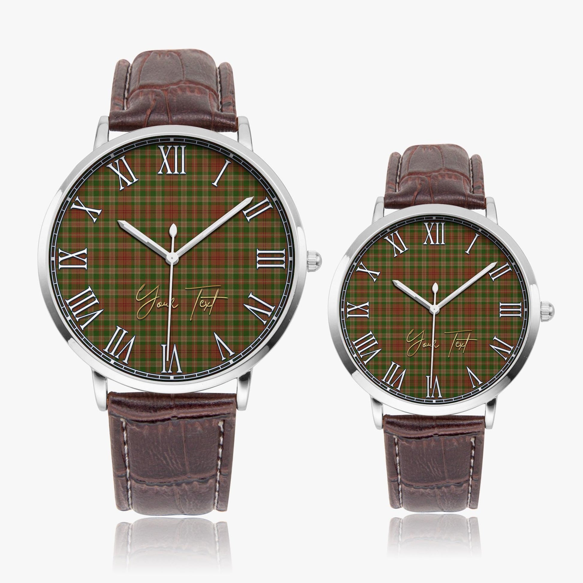 Pierce Tartan Personalized Your Text Leather Trap Quartz Watch Ultra Thin Silver Case With Brown Leather Strap - Tartanvibesclothing