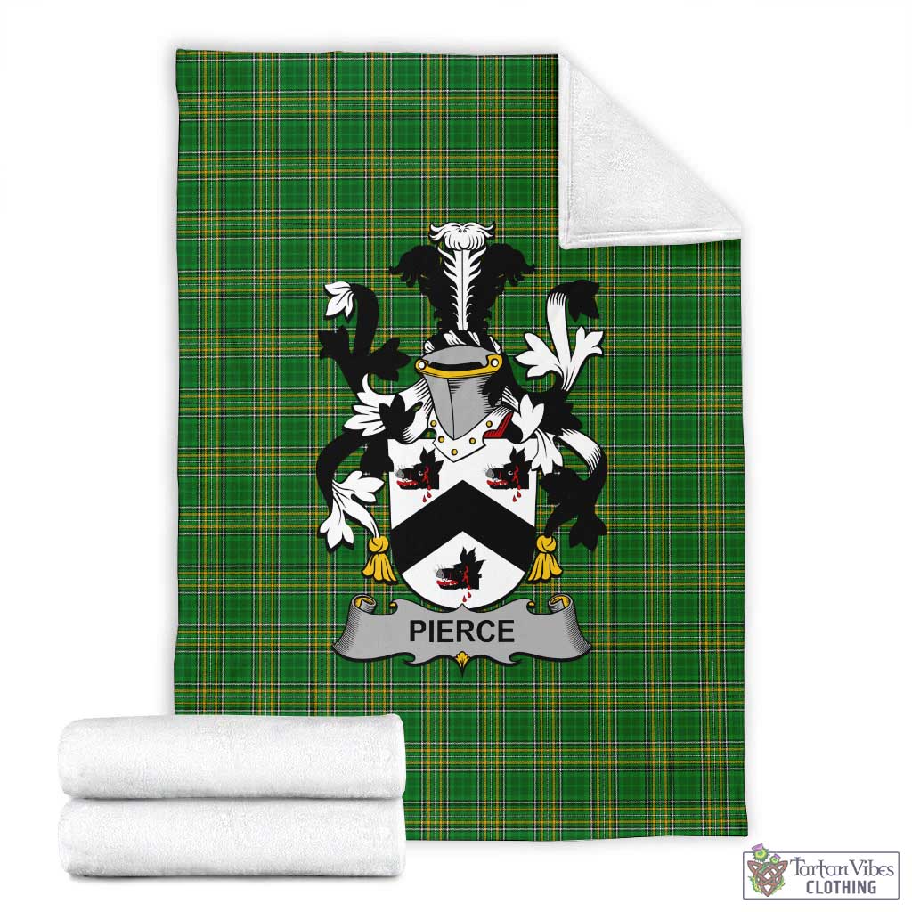 Tartan Vibes Clothing Pierce Irish Clan Tartan Blanket with Coat of Arms