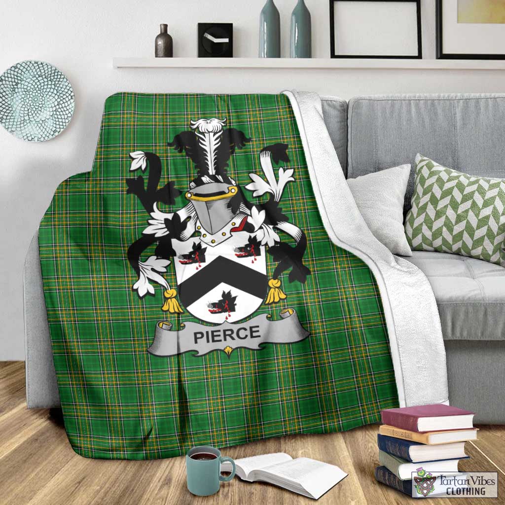 Tartan Vibes Clothing Pierce Irish Clan Tartan Blanket with Coat of Arms