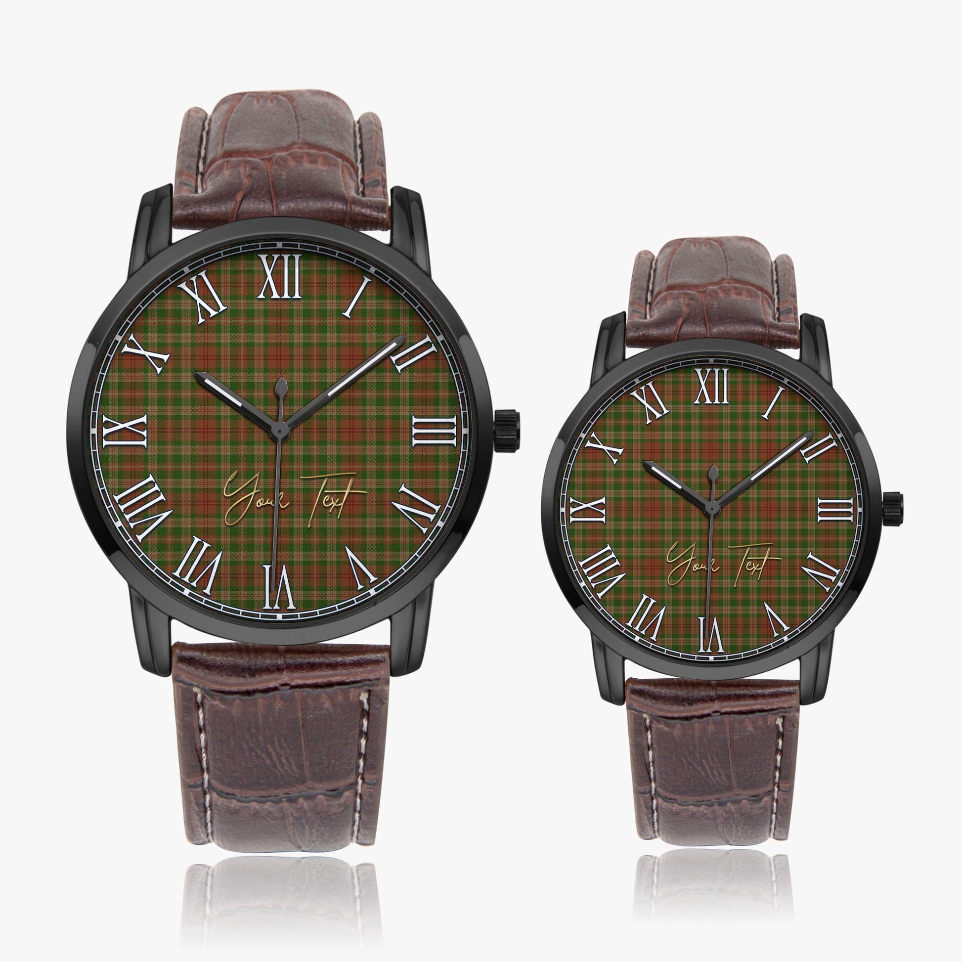 Pierce Tartan Personalized Your Text Leather Trap Quartz Watch Wide Type Black Case With Brown Leather Strap - Tartanvibesclothing