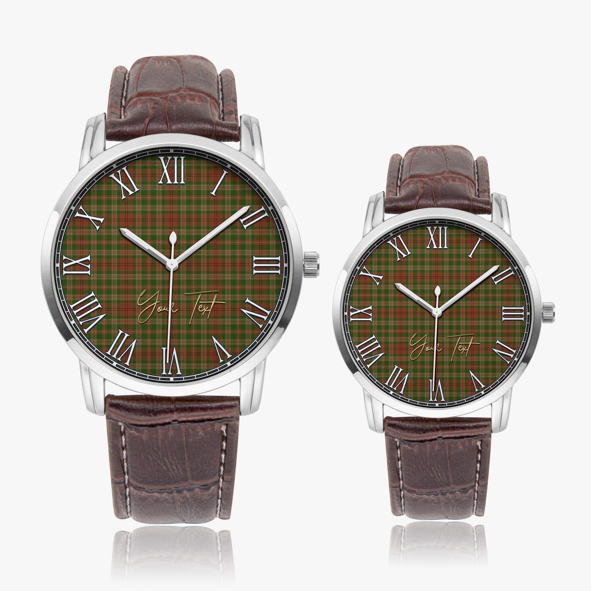 Pierce Tartan Personalized Your Text Leather Trap Quartz Watch Wide Type Silver Case With Brown Leather Strap - Tartanvibesclothing