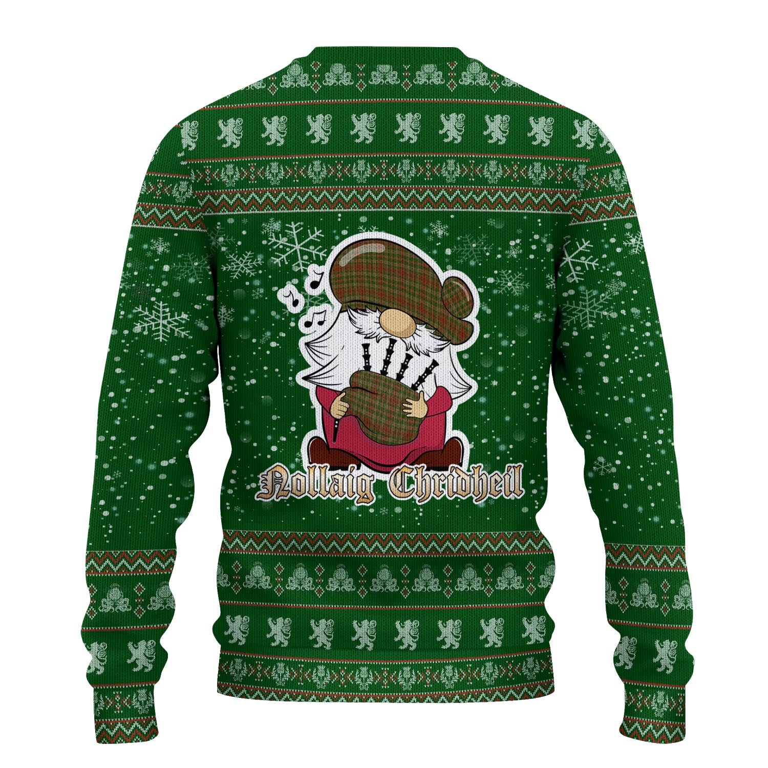 Pierce Clan Christmas Family Knitted Sweater with Funny Gnome Playing Bagpipes - Tartanvibesclothing