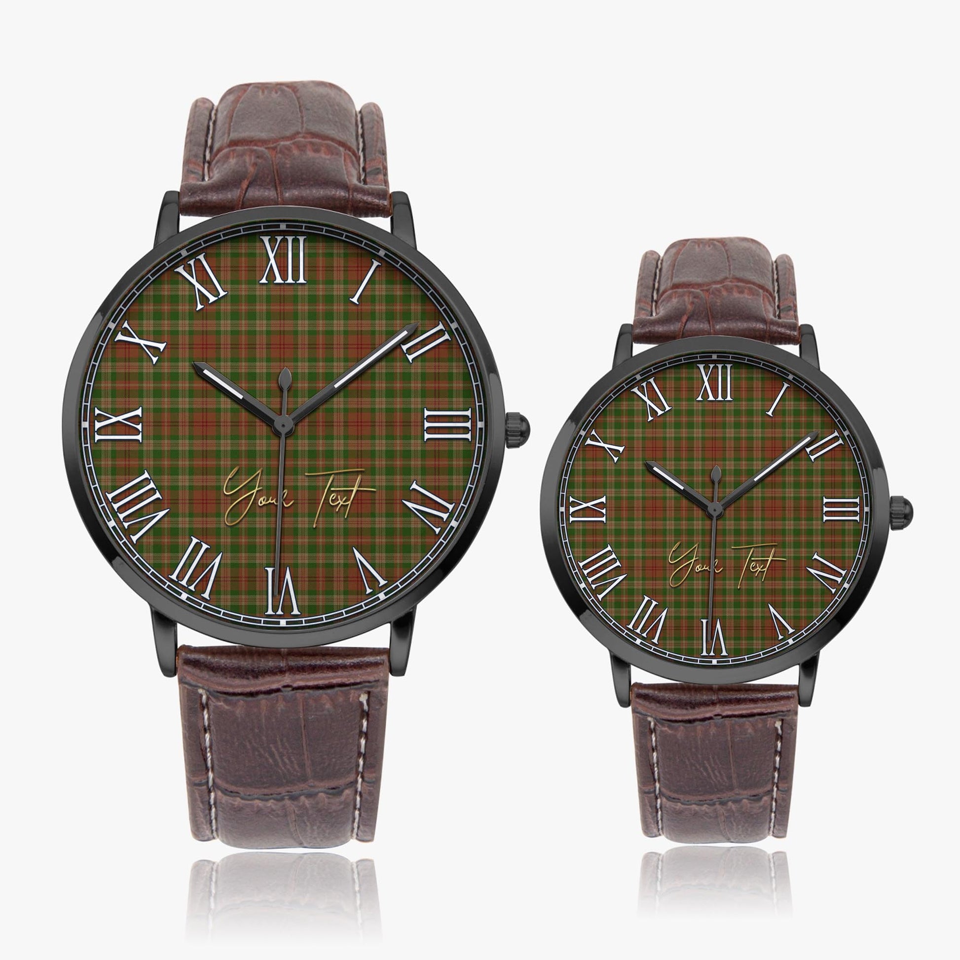 Pierce Tartan Personalized Your Text Leather Trap Quartz Watch Ultra Thin Black Case With Brown Leather Strap - Tartanvibesclothing