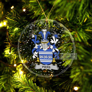 Piers Irish Clan Christmas Glass Ornament with Coat of Arms Transparent Glass Circle - 2D-tartanvibesclothing